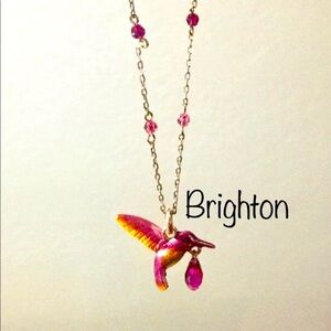 Brighton Marvels Hummingbird Necklace Pink Beads Gold Very Rare Beautiful!